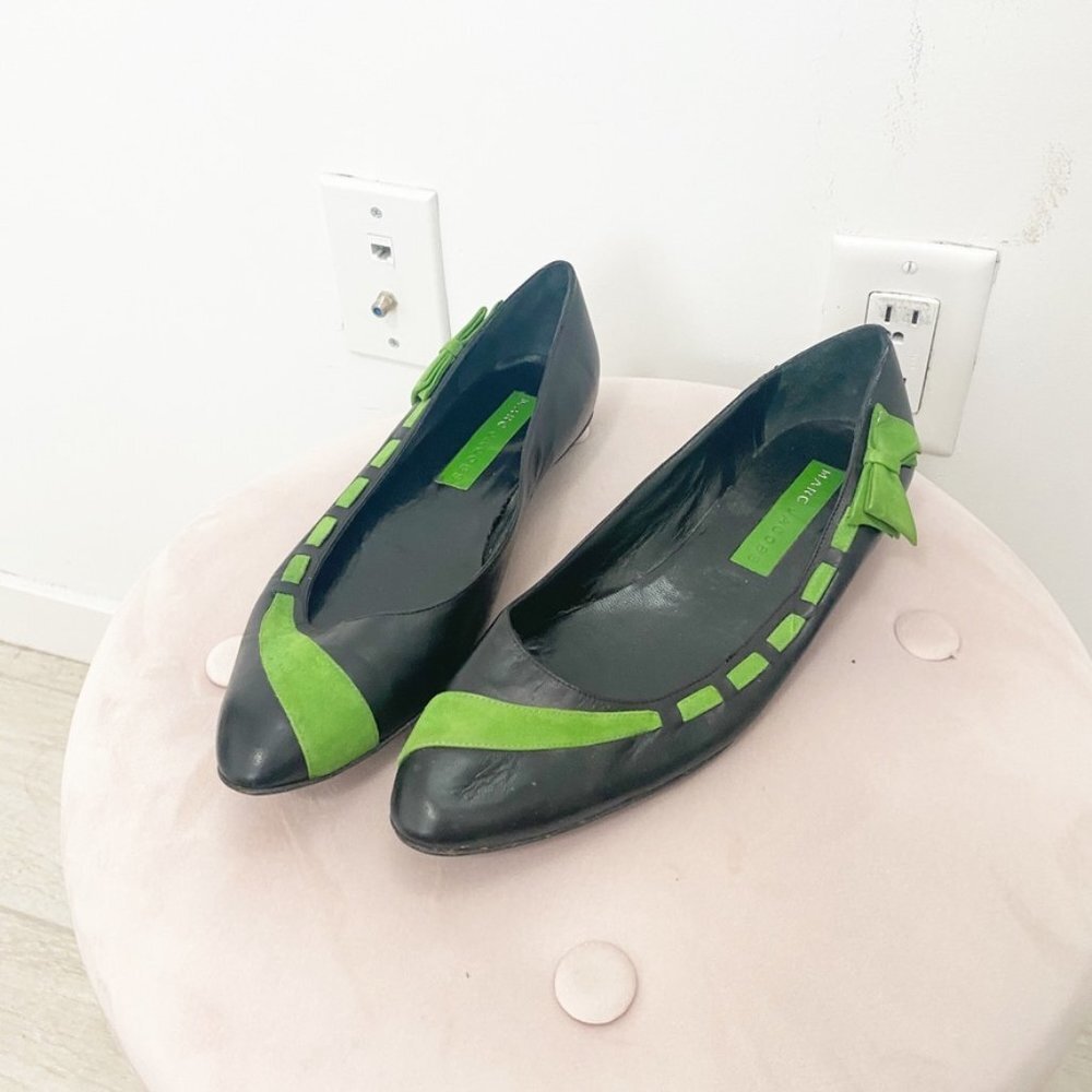Marc Jacobs Black & Green Tie Ballet Flats Size 8 - Picture 1 of 5